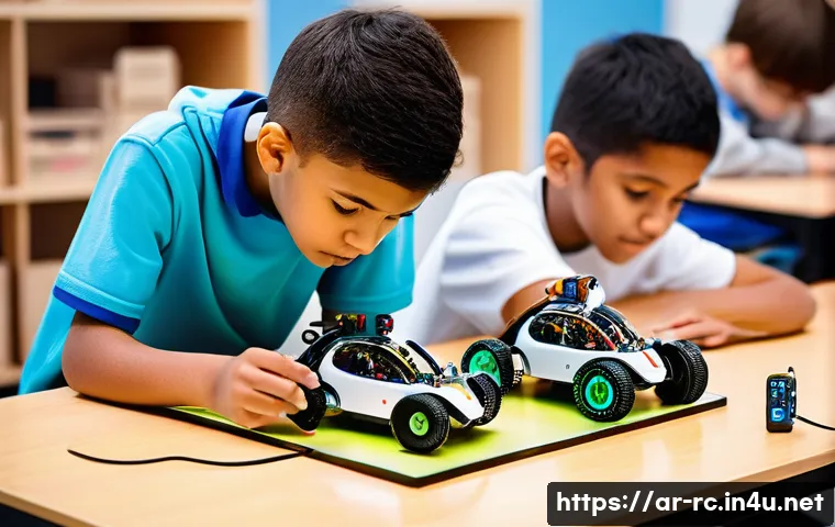 RC카와 로봇 기술의 접목 - **Prompt 1: Young Innovators and Their Smart RC Cars**
    "A vibrant, eye-level shot of a diverse g...