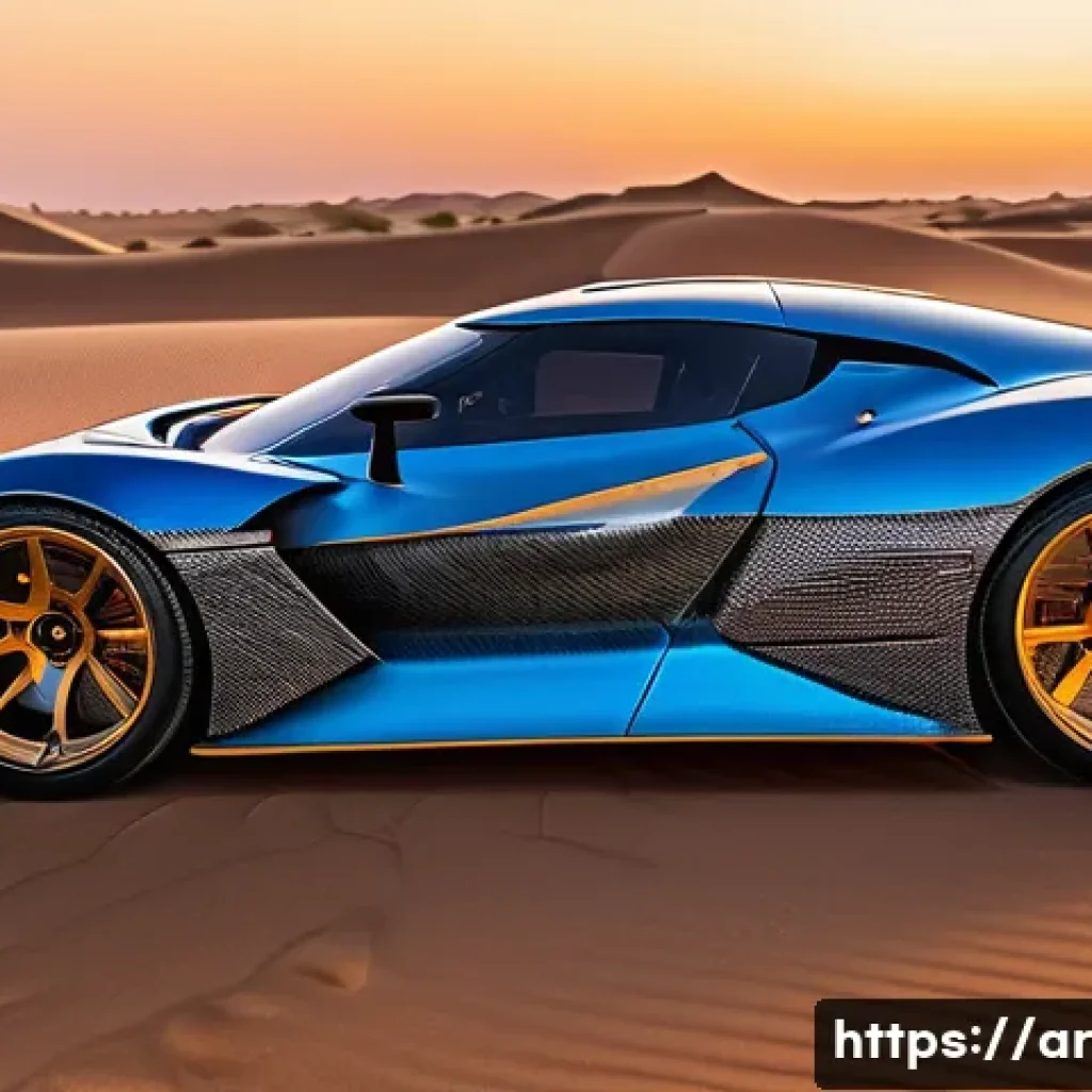 RC카의 독특한 커스터마이징 사례 - A highly detailed remote-controlled car featuring a sleek carbon fiber body with custom Arabic-inspi...