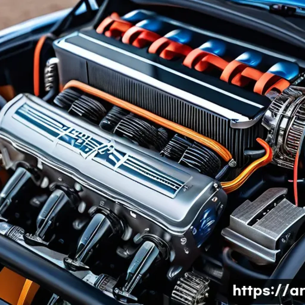 RC카 튜닝의 기술적 요소 - A detailed close-up of a high-performance RC car engine setup, showcasing a balanced mid-sized elect...