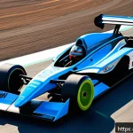 RC카에서 발생하는 공기역학 원리 - A detailed, close-up image of a high-performance RC car racing on a professional outdoor track in th...