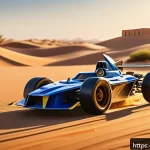 RC카의 물리적 원리 - A detailed scene of a small RC car racing on a smooth concrete track in an outdoor Middle Eastern se...
