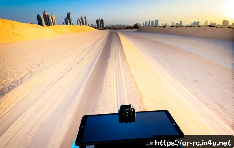 RC카와 AI 기술의 접목 - Photorealistic autonomous RC car navigating a miniature desert street course inspired by a modern Gu...